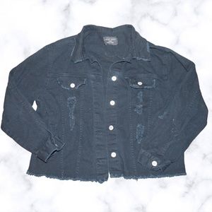 Love Tree Distressed Black Jean Jacket